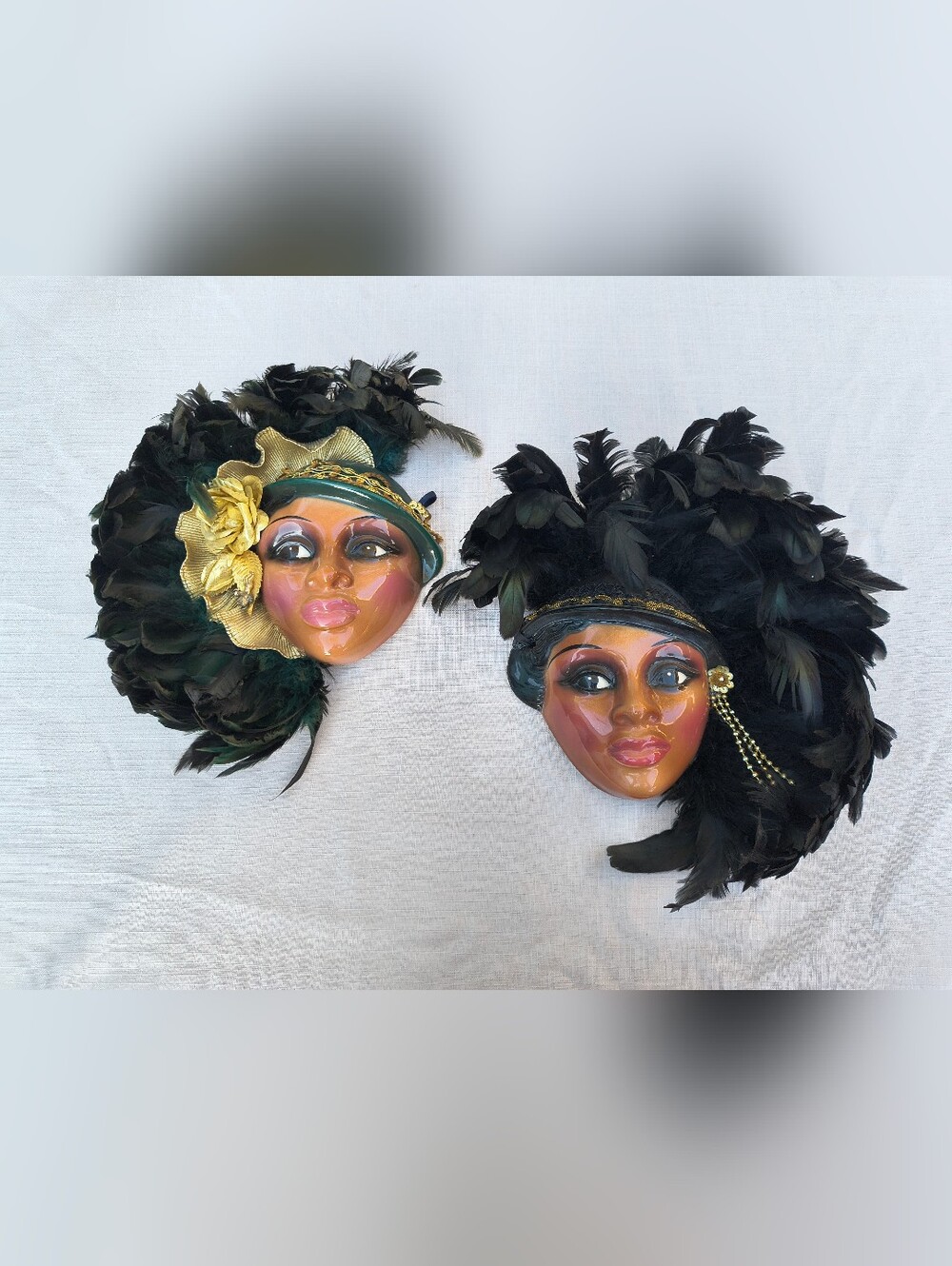 Pair of Unique Creations Lady Ceramic Face Masks Wall Hanging Decor